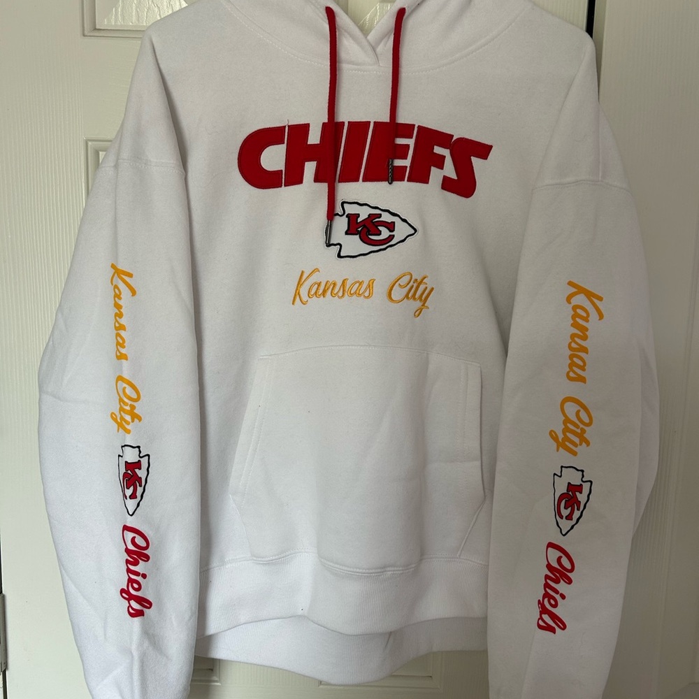 NFL Chiefs White Hoodie with Red and Yellow Accents